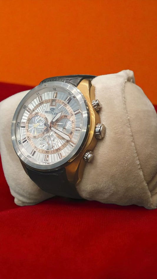 WESTERN W8759GPS010F – Men’s Chronograph Watch with Silver Dial and Black Strap