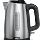 Braun PurShine Water Kettle, 2200 Watts, 1.7L Capacity, Stainless Steel/Black – WK 1500