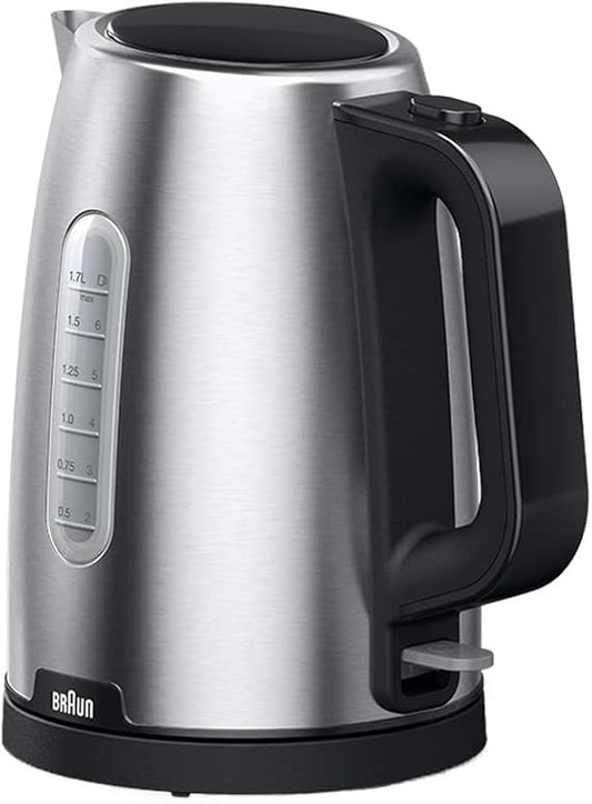 Braun PurShine Water Kettle, 2200 Watts, 1.7L Capacity, Stainless Steel/Black – WK 1500