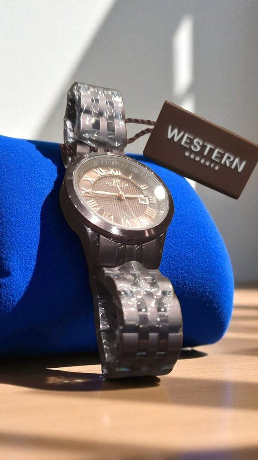 WESTERN W6427LRP010M – Gunmetal Women's Watch with Metallic Strap