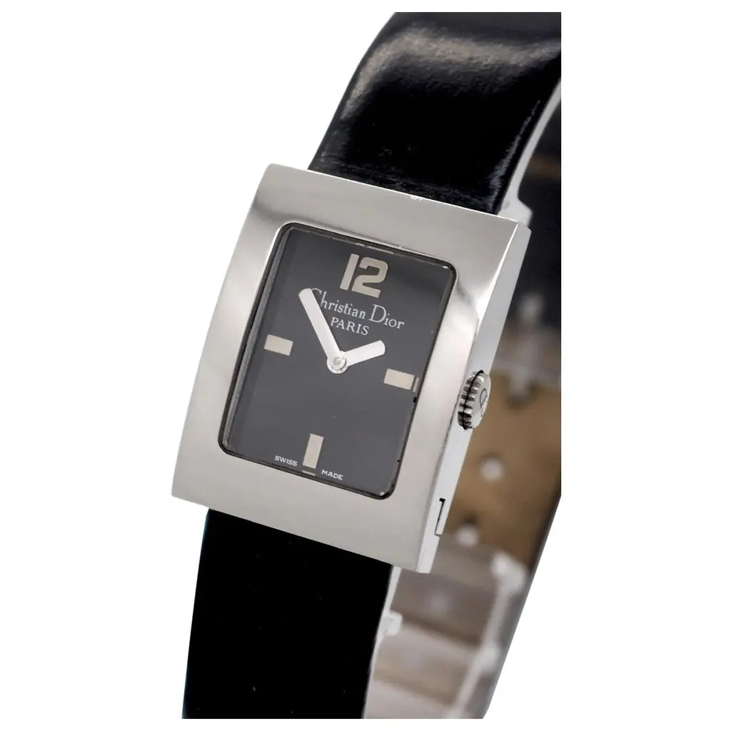 Christian Dior Black Stainless Steel Leather Malice D78-109 Women's Wristwatch 19 mm