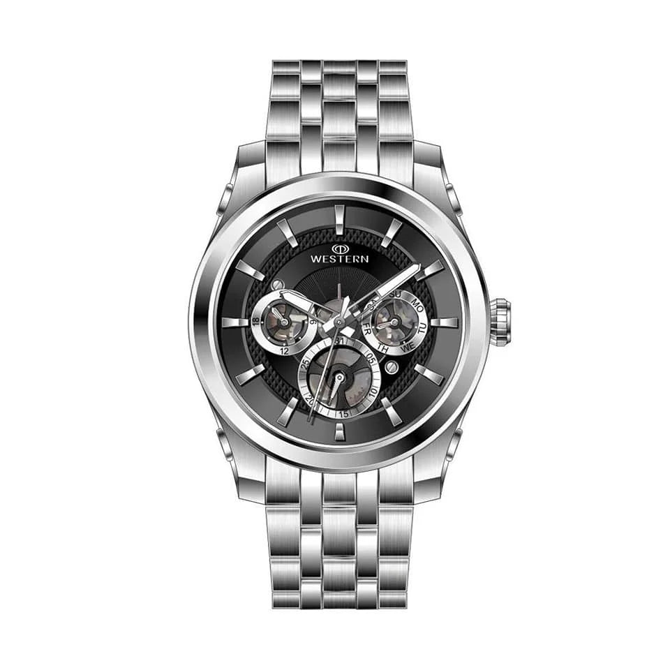 WESTERN W1829GST010C – Men’s Elegant Silver Watch with White Dial