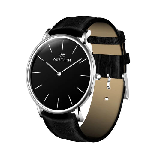 WESTERN W7185GST010C – Ultra-Slim Men's Watch with Black Dial and Leather Strap