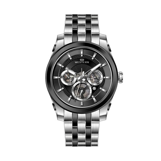WESTERN W1829GSB010C – Men’s Classic Silver Watch with Black Dial
