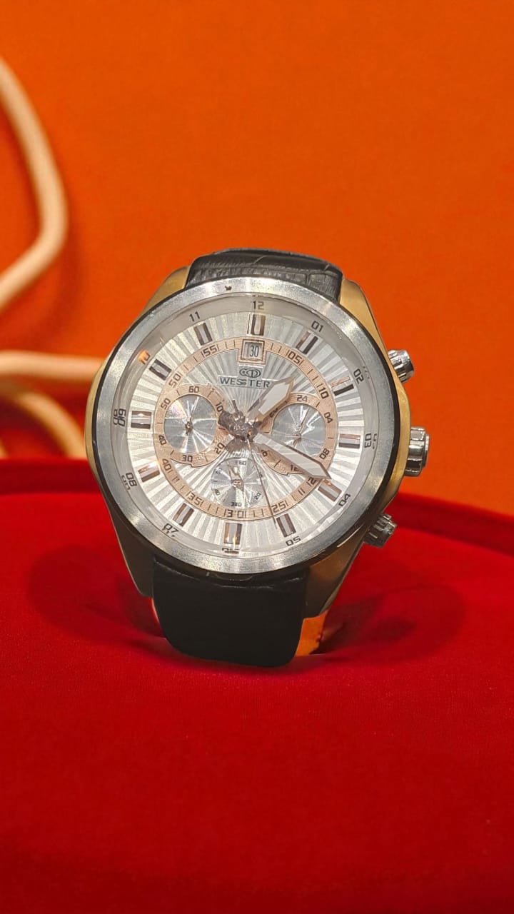 WESTERN W8759GPS010F – Men’s Chronograph Watch with Silver Dial and Black Strap