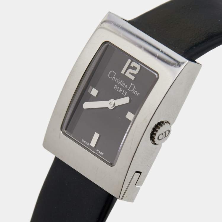 Christian Dior Black Stainless Steel Leather Malice D78-109 Women's Wristwatch 19 mm