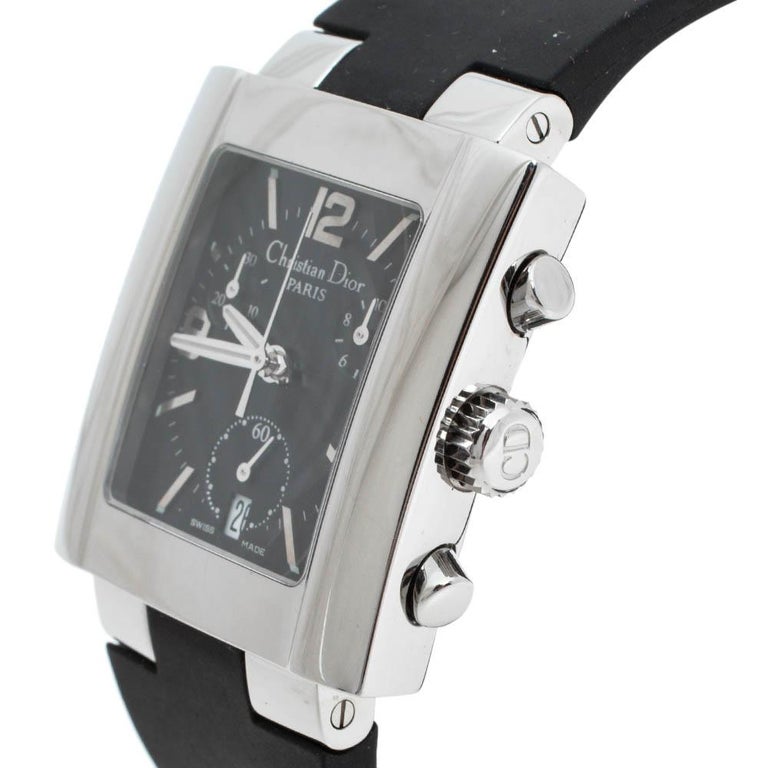 Christian Dior Black Stainless Steel Rubber Riva D81-100 Women's Wristwatch 31 mm