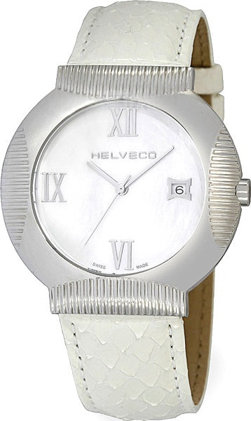 HELVECO H23641YR – Swiss Silver Dial Watch with White Leather Strap